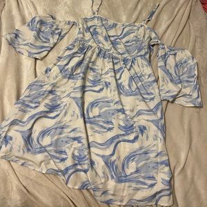 Blue water color flowy dress, shein, size XL